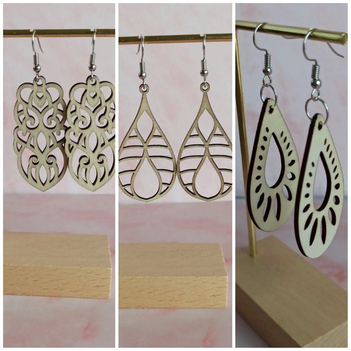 Trio de paires de boucles d'oreilles en bois