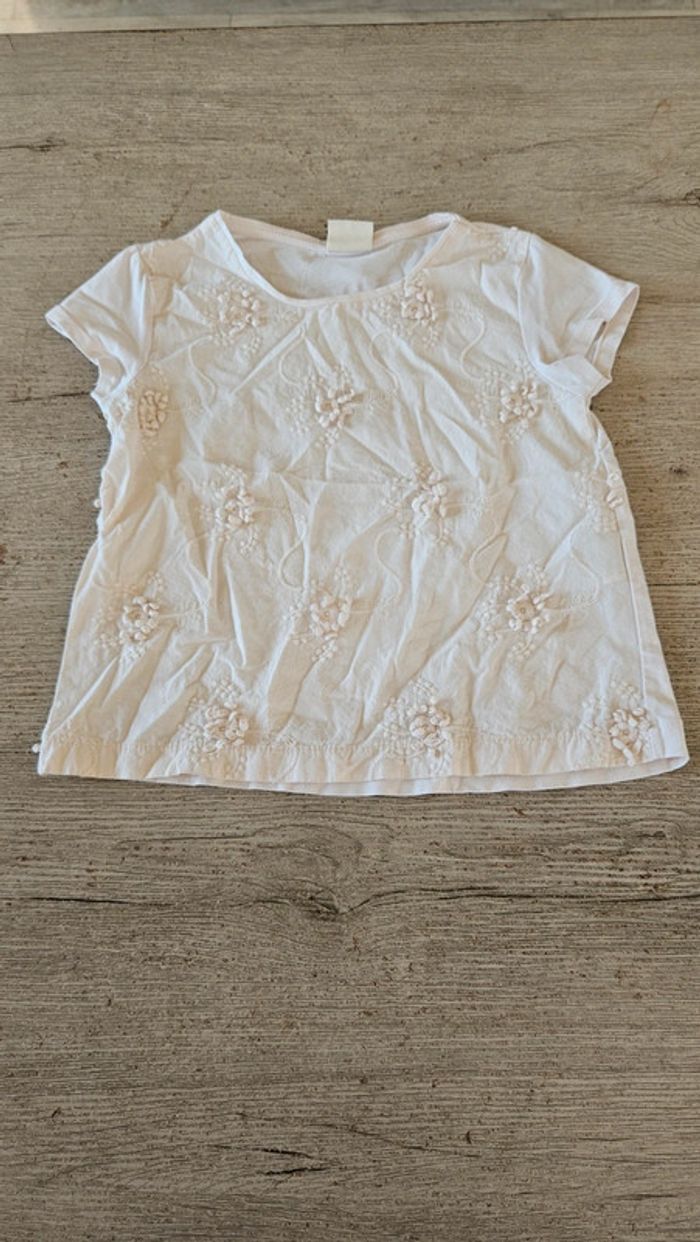Blouse crème à manches courtes avec broderie, Zara Girls, 4/5 ans