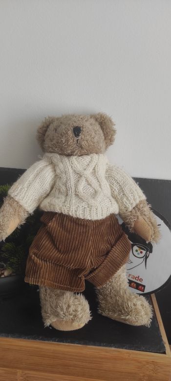 ours peluche articulé moulin roty marron ancien pull laine blanc short Beige