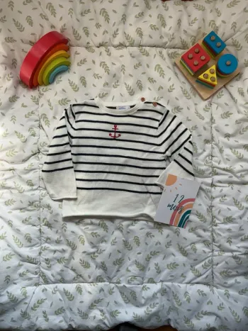 pull léger blanc rayé marine 12 mois bout'chou