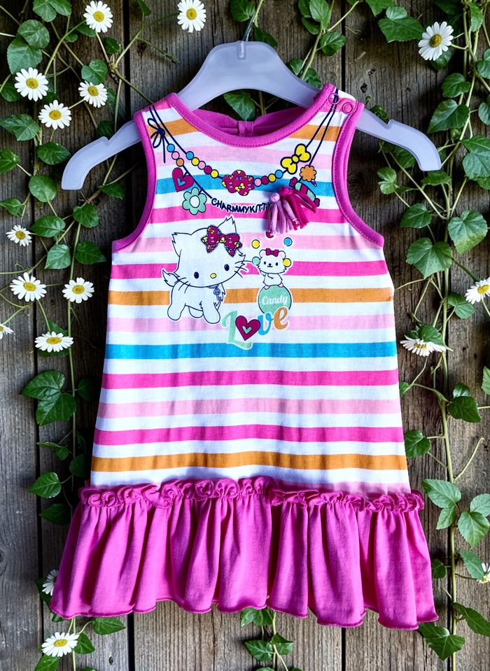 HELLO KITTY - NEW - ROBE BÉBÉ FILLE HELLO KITTY DÉTAIL VOLANT & TONS FLASHIES 6M - photo numéro 5