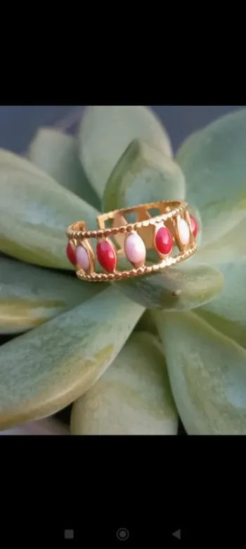 Bague dorée et rouge acier inoxydable