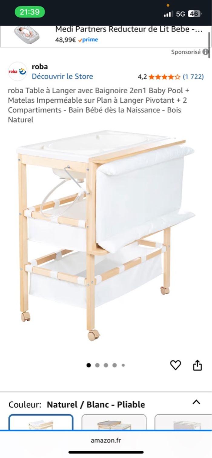 Table à langer  avec baignoire