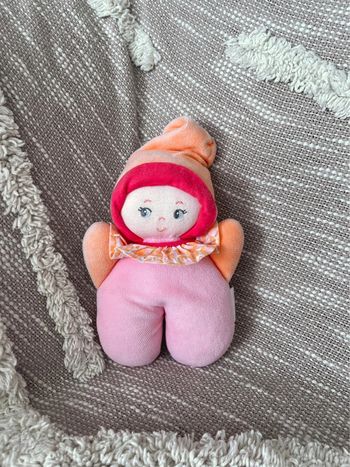 Peluche doudou 17cm corolle poupée de chiffon fille rose et orange très bon état