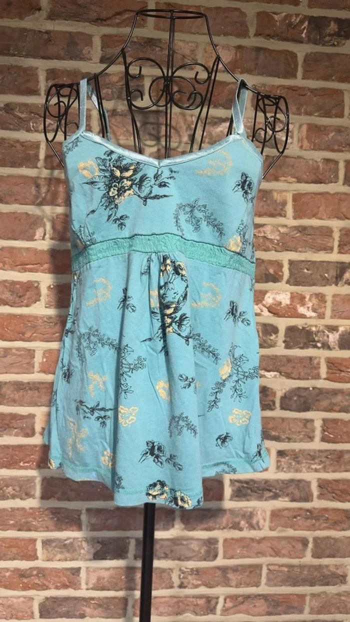 Top débardeur bleu à fleurs Taille S/M - photo numéro 2