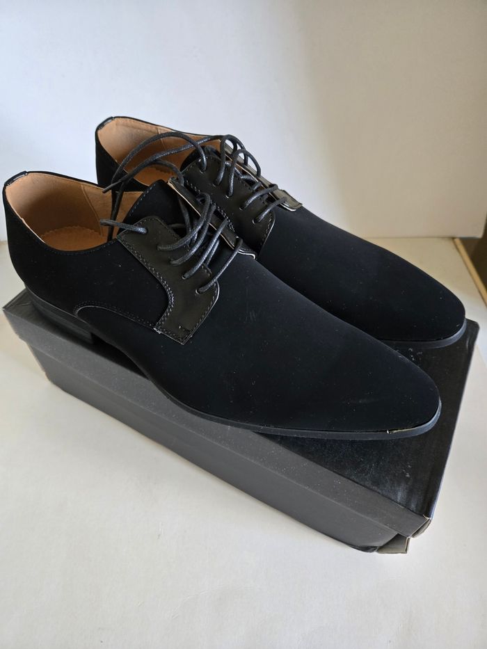 Chaussure derbie  noir daim uomo design  neuve - photo numéro 3