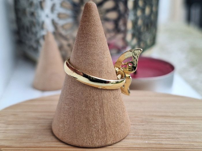 Bague ouverte Dorée avec strass Motif Papillon en Acier Inoxydable ajustable pour elle - photo numéro 2