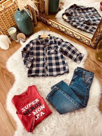 Taille 18 mois ensemble 3 pièces garçon TAO rose et bleu * super héros * 💙