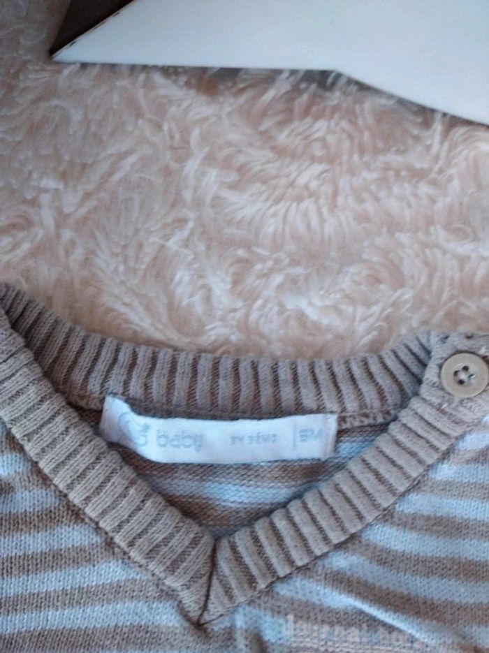 Pull col V sans manche rayé Garçon 6 mois Gémo 100% coton - photo numéro 5