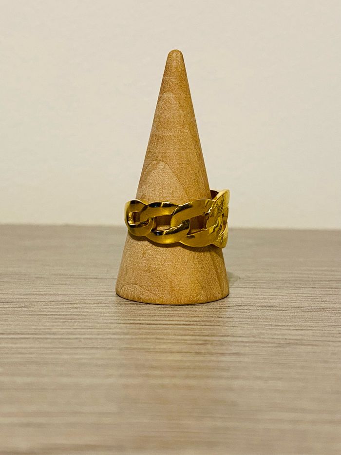 Bague épaisse ajustable doré maillons martelée acier inoxydable - photo numéro 3
