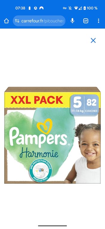 Pampers harmonie 82 couches taille 5 NEUF