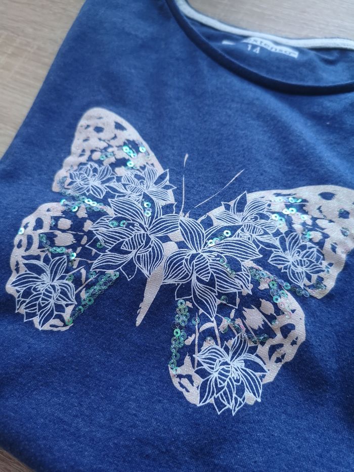 T-shirt manches longues bleu motif papillon In Extenso - photo numéro 5
