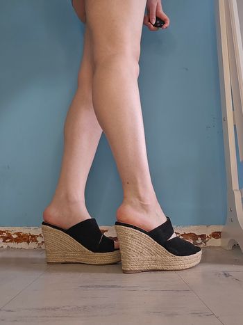 Mules été noir talons compensé paille chaussea très bon état