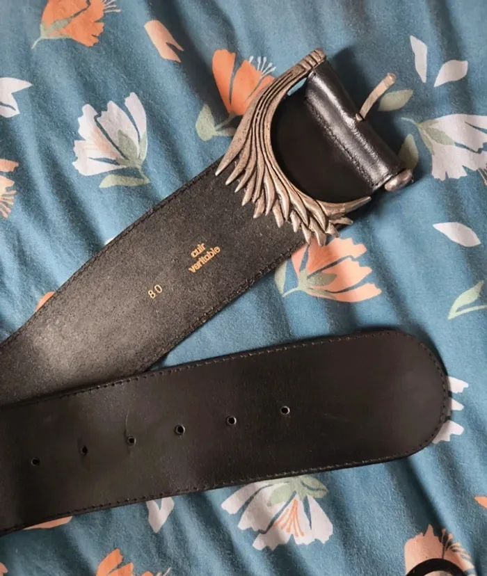 Ceinture vintage cuir véritable taille 80cm - photo numéro 2