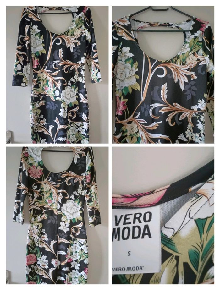 Robe moulante manches 3/4 imprimée floral Vero Moda T. S - photo numéro 2