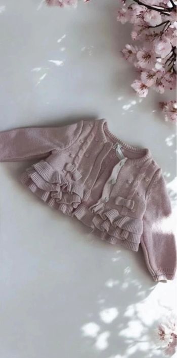 🎀 Cardigan/veste Rose Poudré avec Volants et Nœuds fille 18 mois 🎀