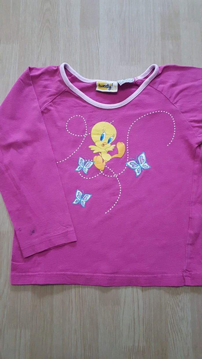 T shirt rose titi avec papillons 5 ans