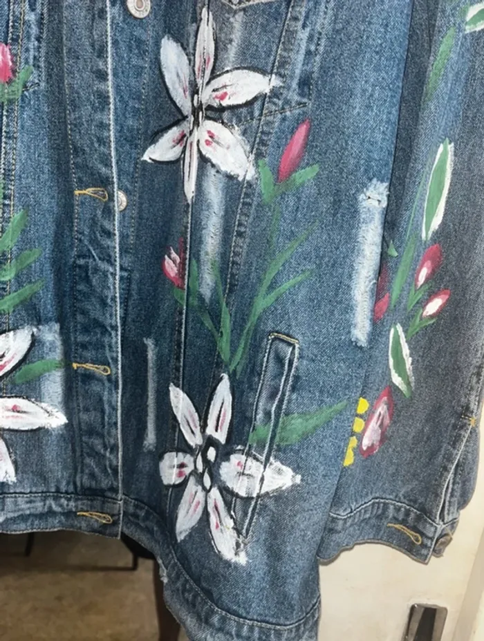 Originale Veste en jeans peindre à la main , M/ L , Neuf - IVIVI - photo numéro 9