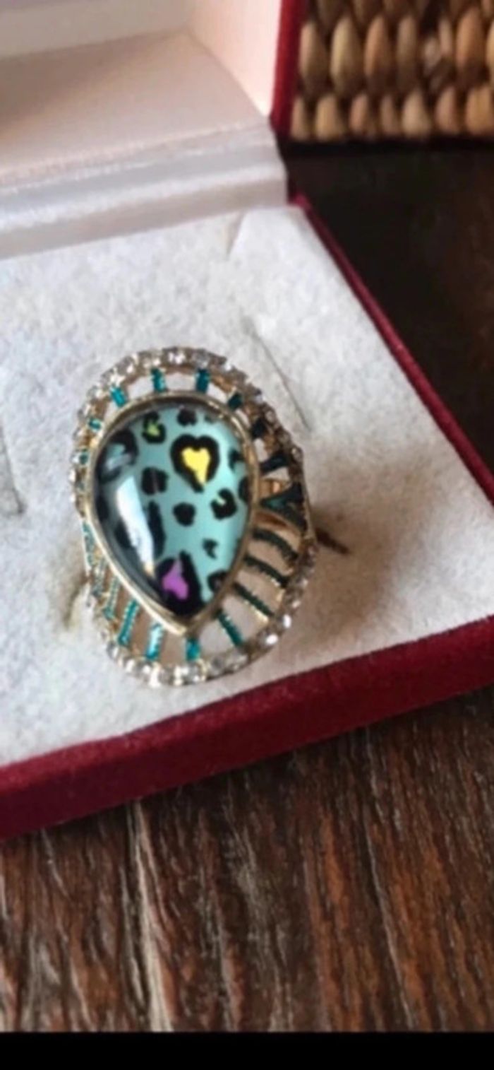 Magnifique bague réglage avec strass et pierre façon léopard - photo numéro 7