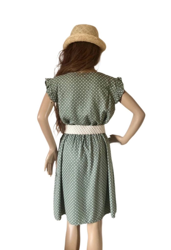 🩶Robe à pois d’été bohème champêtre gris tilleul🌿Linden gray white polka dots dress🩶 - photo numéro 8