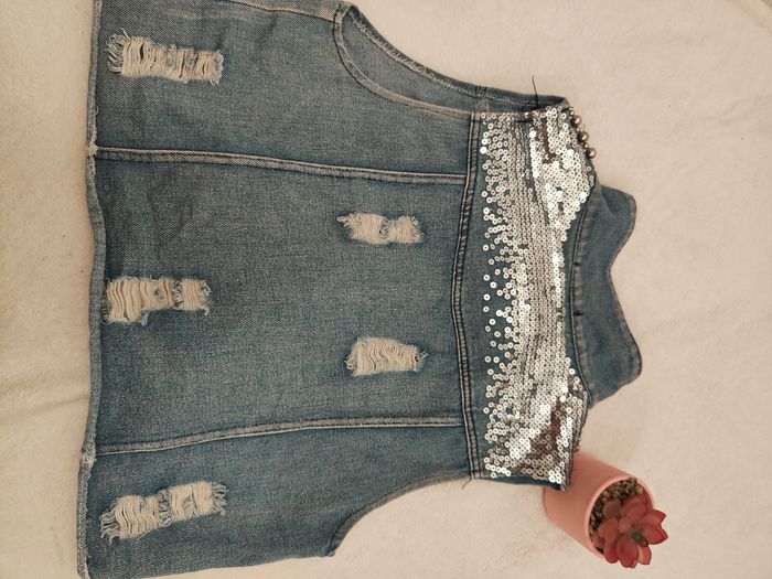 Veste en jean sans manche femme - photo numéro 2