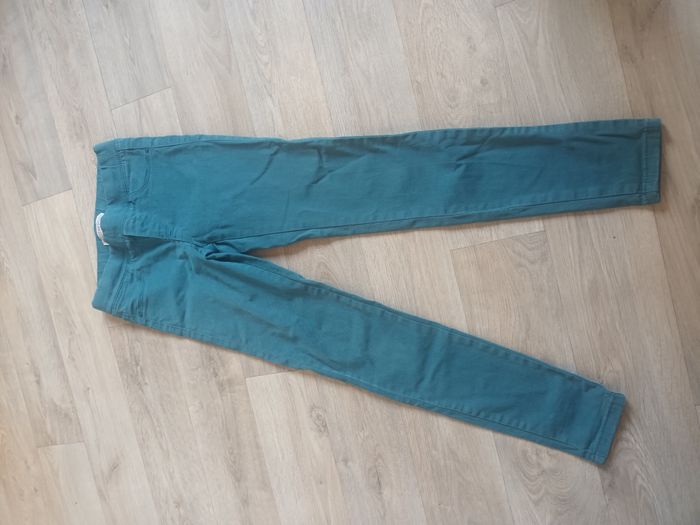 pantalon  10 ans fille okaidi tregging ceintire elastiue bleu petrole