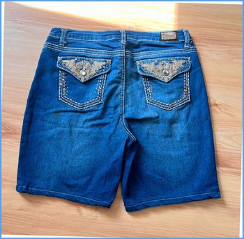 Short en jean vintage femme M/L – broderie et strass