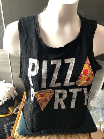 Débardeur court noir pizza party taille M