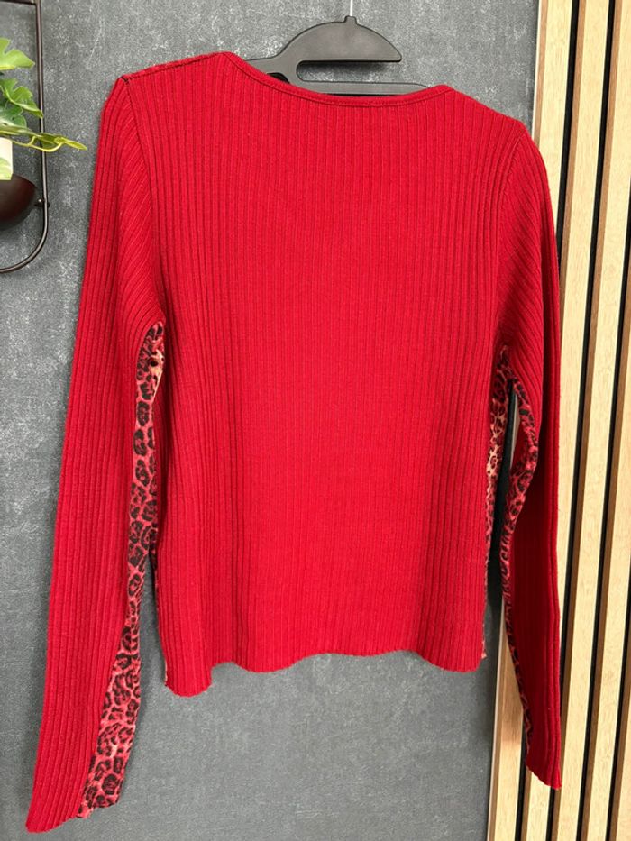 Pull rouge Tissaia détails léopard – Taille 42 - photo numéro 4