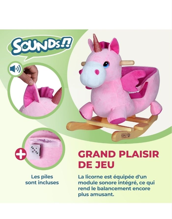 Vend licorne à bascule rose avec ceinture de sécurité 29 € - photo numéro 5