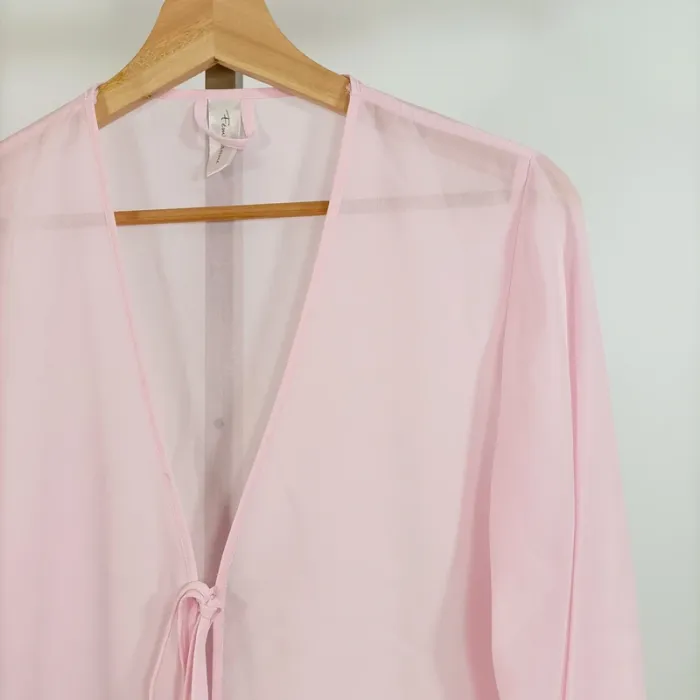 Déshabillé en mousseline rose poudré transparent - kimono d'intérieur taille unique - Feminissime - photo numéro 7