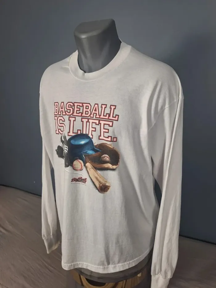 Vintage Baseball Is Life – T-shirt Manches Longues Blanc – Taille XL – Style Années 90 (553) - photo numéro 4