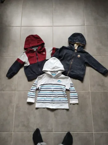 3 gilets zippés à capuche 4 ans