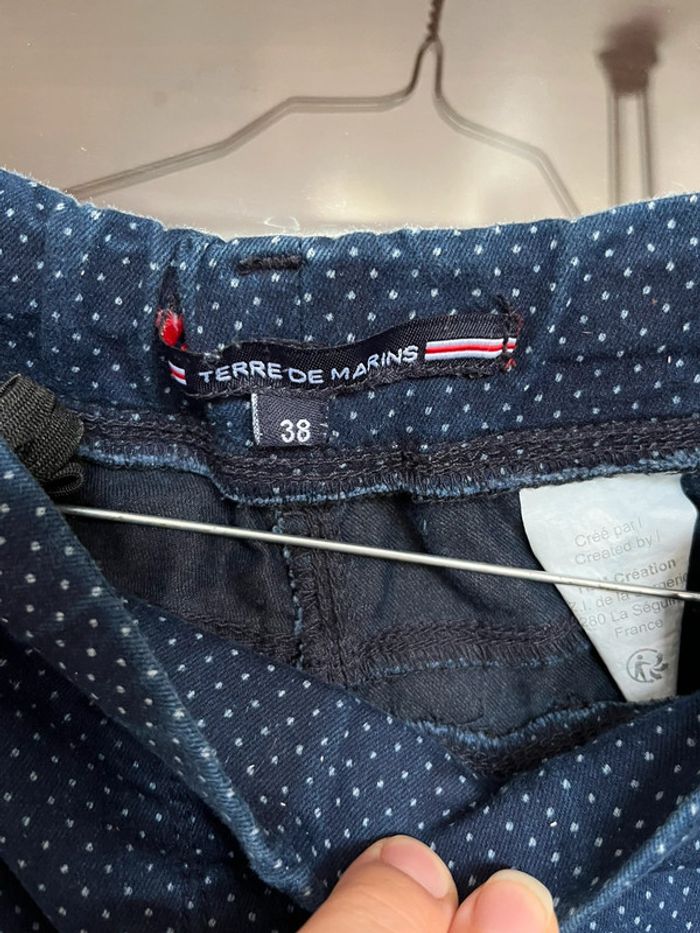 Pantalon slim T.38 Terre de Marins Marine à petits pois - photo numéro 5