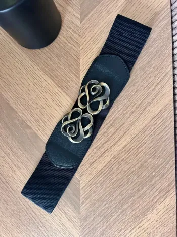 Ceinture élastique noire à boucle bronze – taille unique, neuve