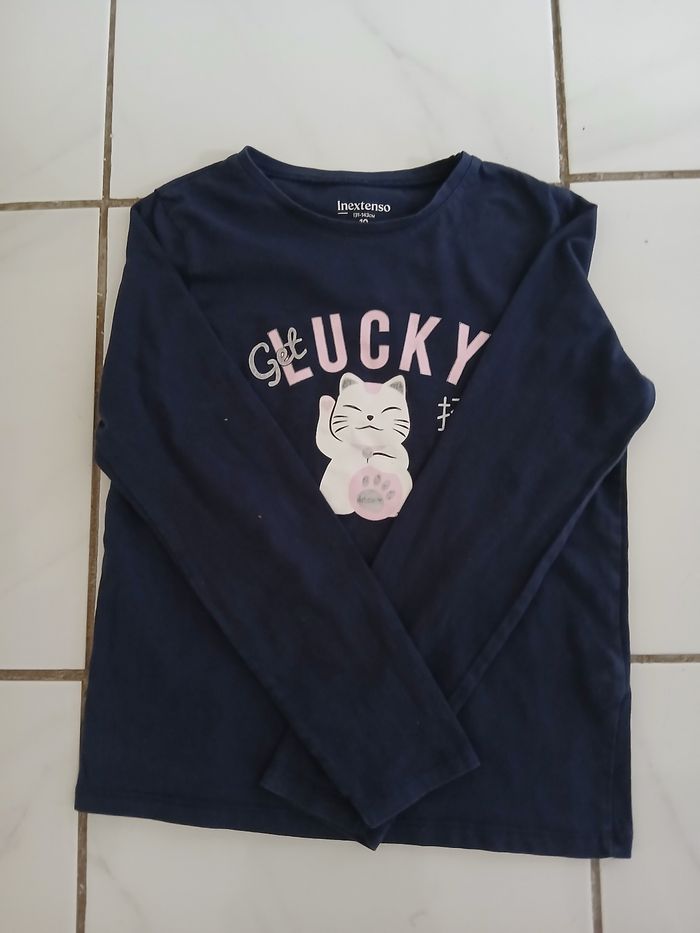 Pull fin en coton fille taille 10 ans marque inextenso  couleur marine,blanc,rose - photo numéro 3