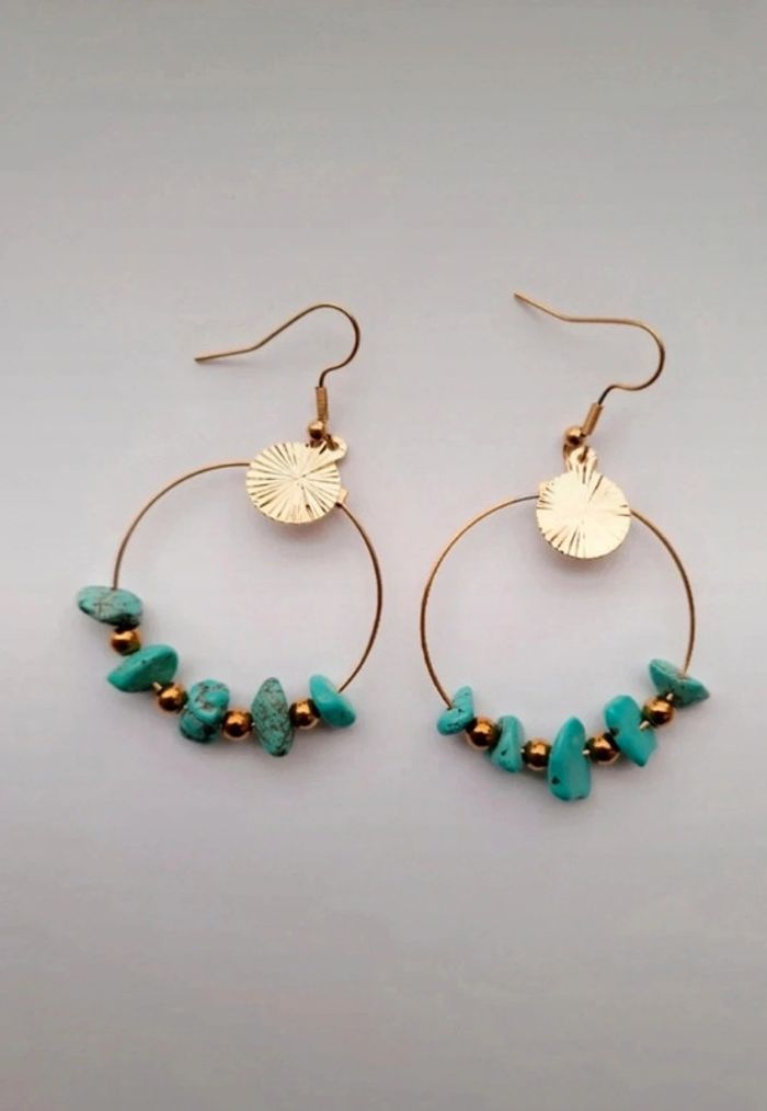 Boucle d'oreille perles chips turquoise