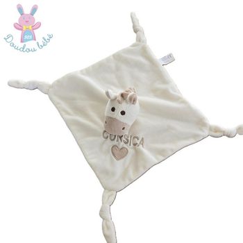 Doudou plat Ane blanc écru beige Corsica cœur ENTRE CIEL ET MER