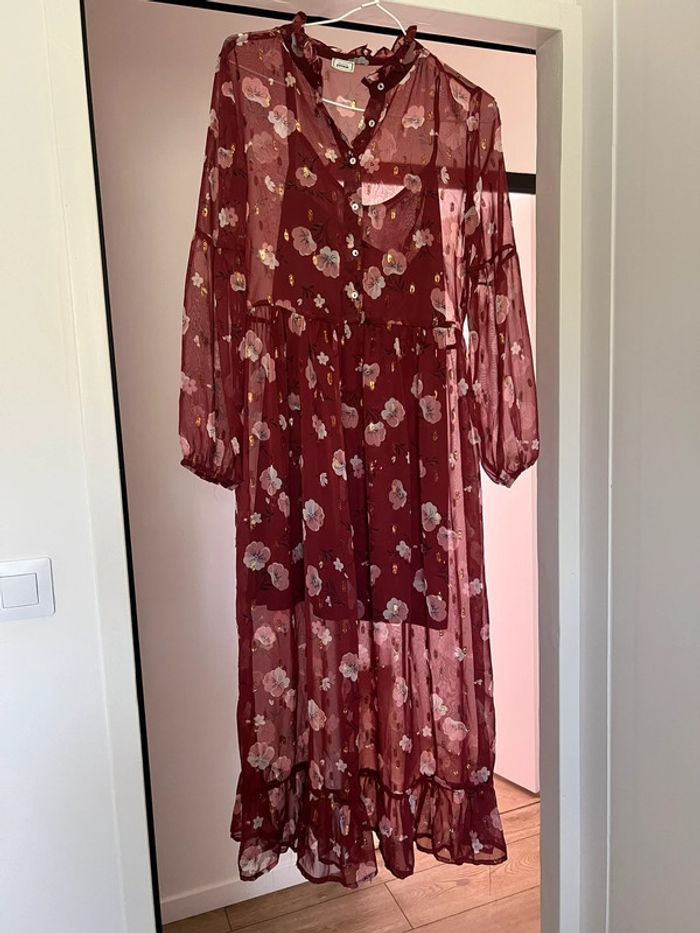 Robe longue bordeaux à fleurs - Pimkie - taille 36/38