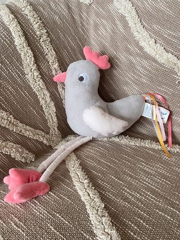 Peluche doudou 25cm Obaibi oiseau poule grise et rose parfait état
