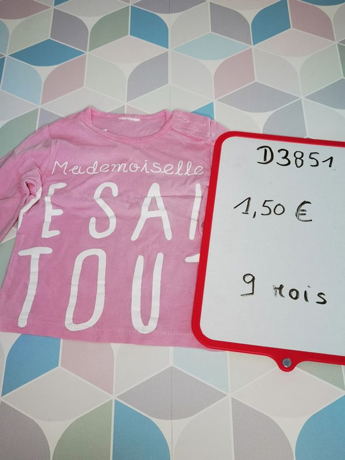 D3851 - tee-shirt fille 9 mois - photo numéro 3