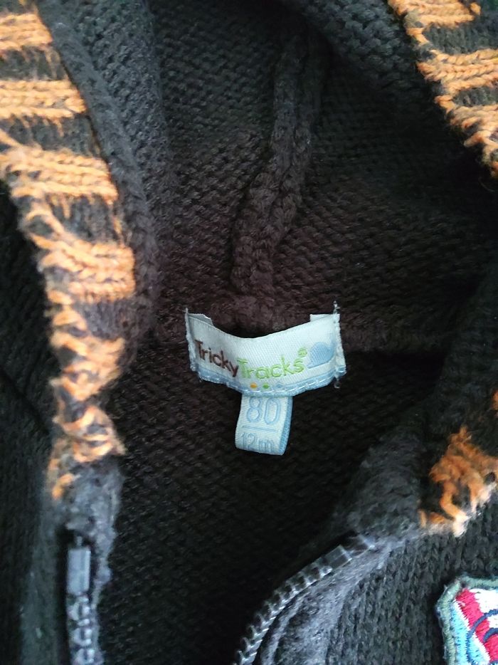 Gilet zippé à capuche marron TrickyTracks 12 mois - photo numéro 3