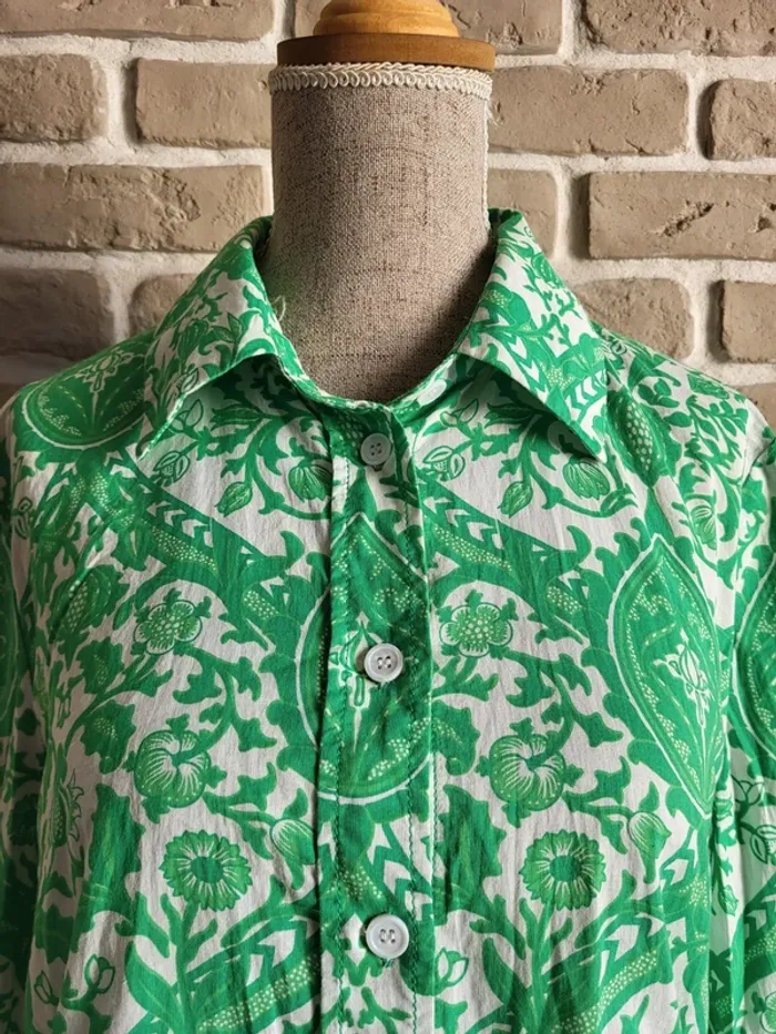 Chemise courte imprimé bohème vert Zara - photo numéro 2