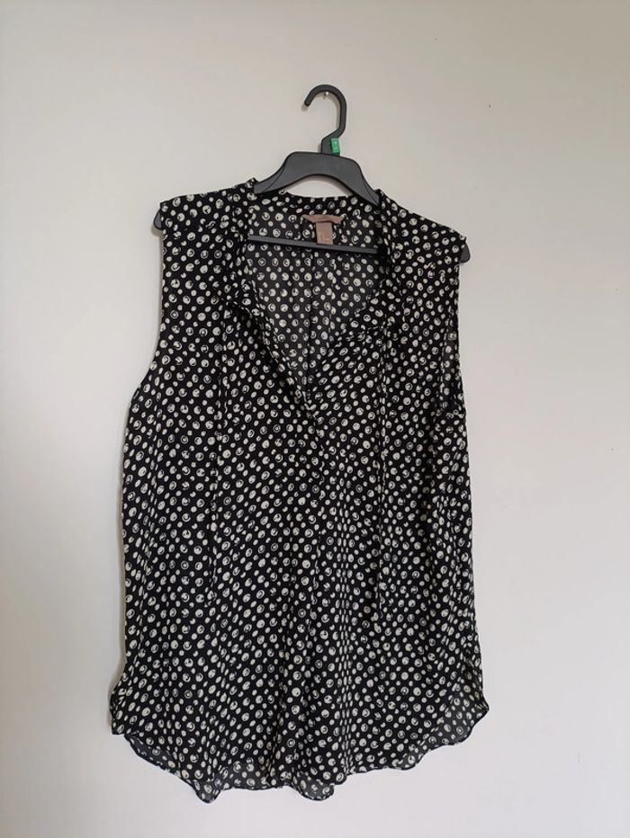 Blouse noire à motifs ronds blancs H&M vintage