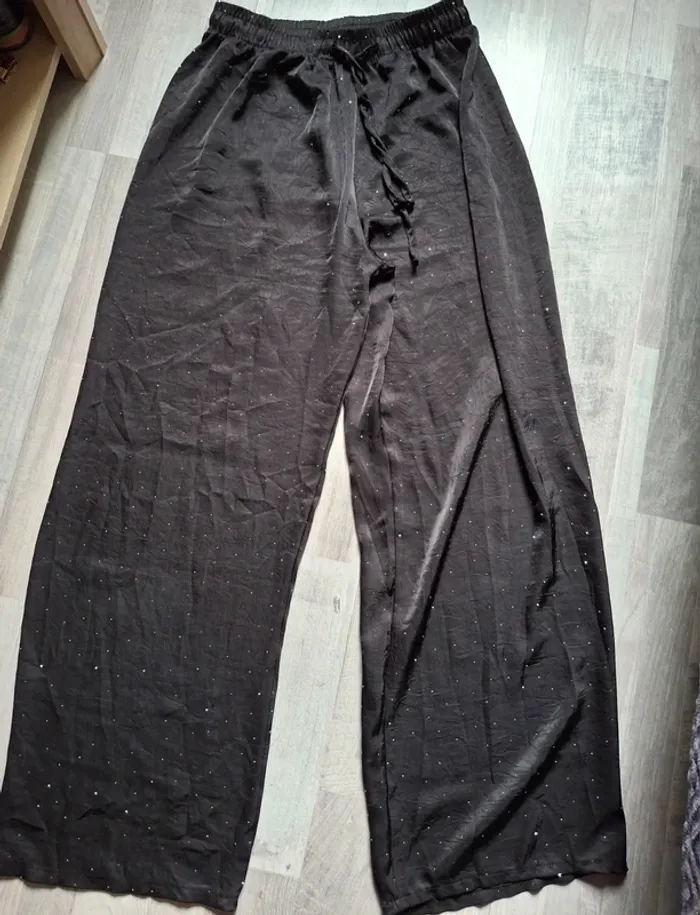 Pantalon palazzo noire avec strass - photo numéro 4