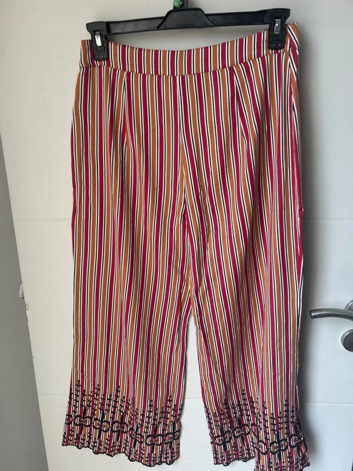 Pantalon large rouge orange à rayures taille 40 - photo numéro 3