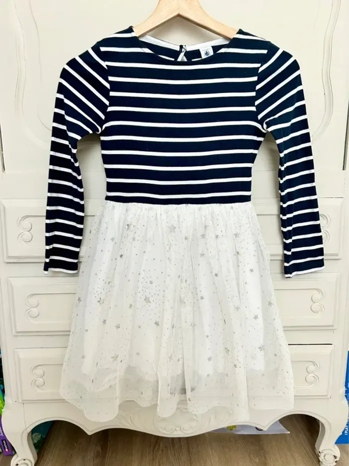 Superbe robe petit bateau haut rayé marinière bas à tulle étoile taille 8 ans - photo numéro 5