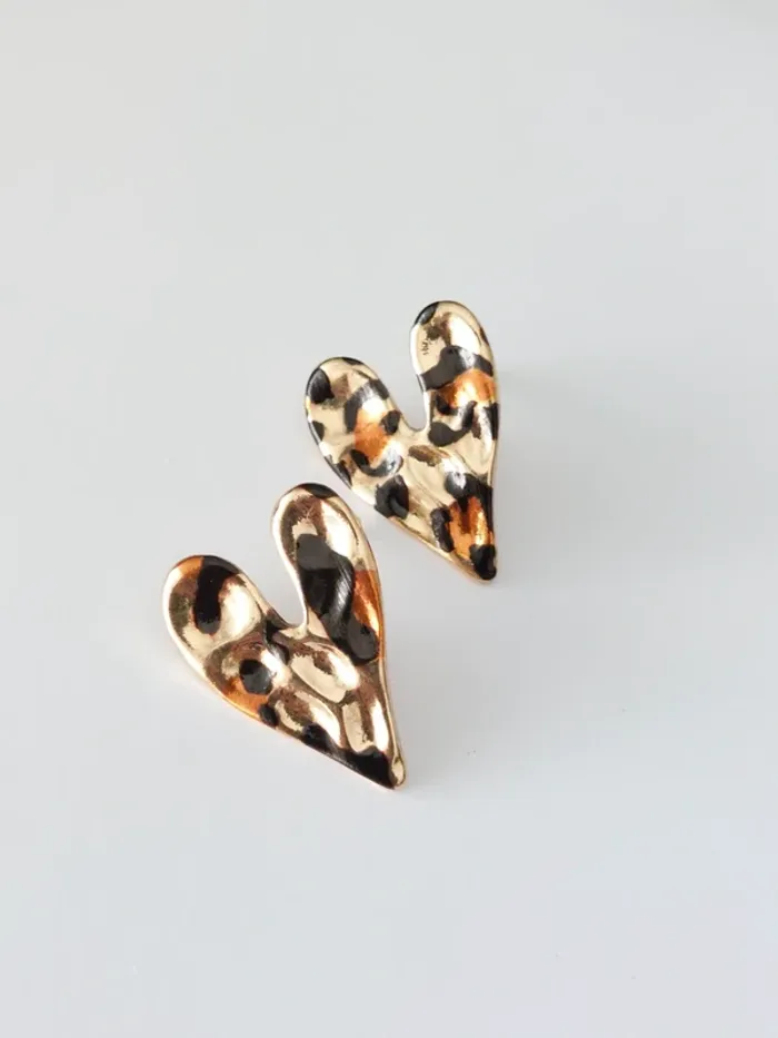 Boucles d'oreilles cœur motif léopard  - acier inoxydable - tendance bohème 🐆 - photo numéro 2