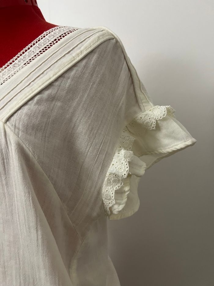 Blouse manches courtes volants et dentelle crème Camaïeu - photo numéro 3