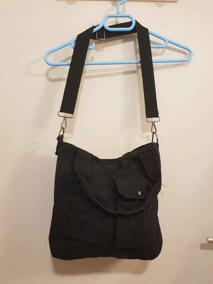sac besace / à main / à bandoulière / fourre-tout, grande capacité, en tissus / toile, noir - photo numéro 2